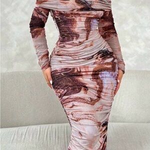 SHEIN Marble Print Long Sleeve mermaid dress pink lavender brown